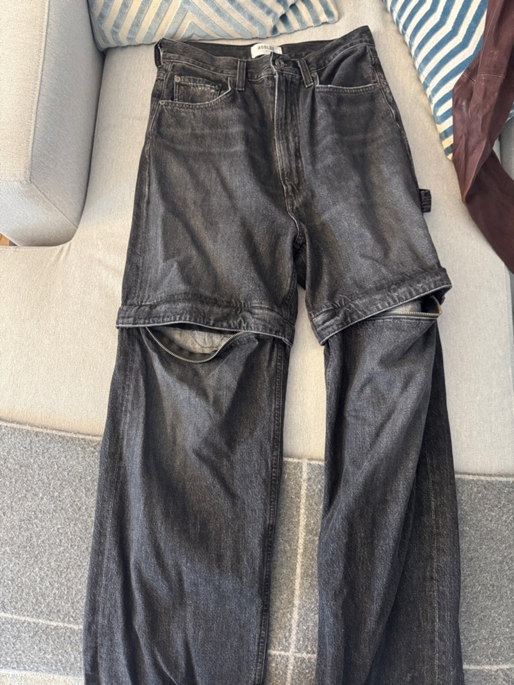 Agolde Black Straight Convertible Zip-Off Jeans